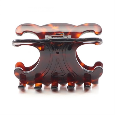 CELINE Large Hair Claw Triomphe Hair clip accessories Plastic Brown Used Women