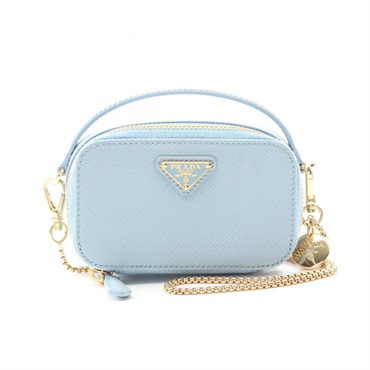 PRADA Saffiano Triangle Mini Pouch Shoulder Bag 1NR025 Saffiano Leather Blue