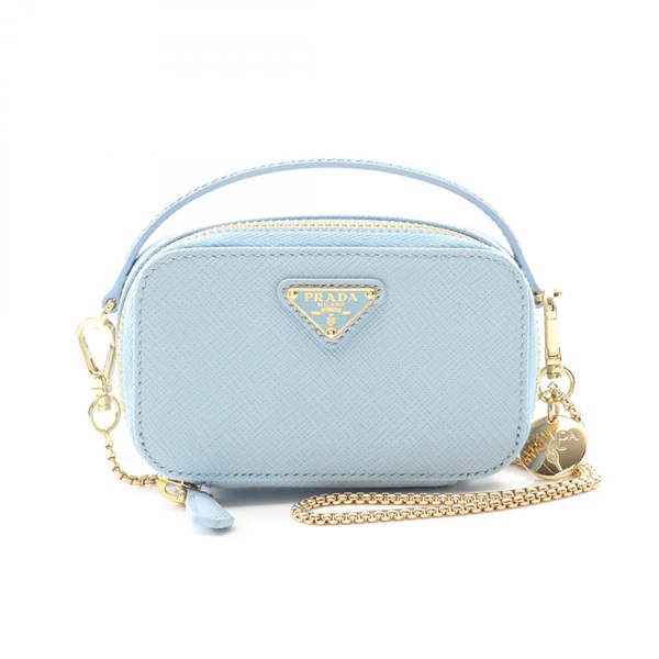 PRADA Saffiano Triangle Mini Pouch Shoulder Bag 1NR025 Saffiano Leather Blue