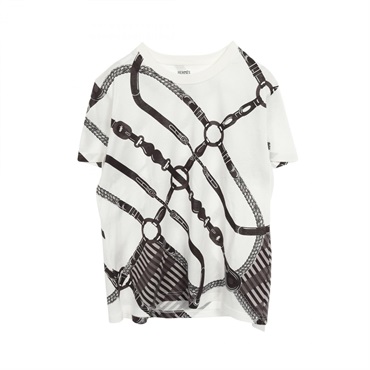 HERMES Coaching Remix T-shirt Tops cotton White Gray White Used Women size 40