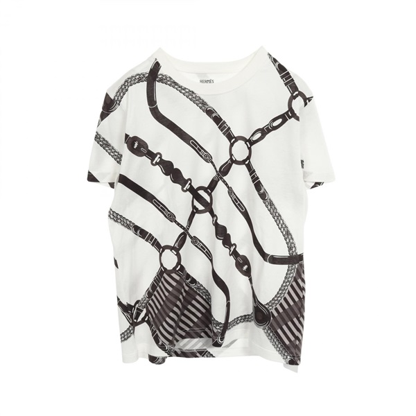 HERMES Coaching Remix T-shirt Tops cotton White Gray White Used Women size 40