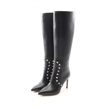 Valentino Garavani Rock Studs High Boots leather Black Size 35 Used Women