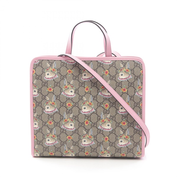 GUCCI × HIGUCHI YUKO Children's GG Supreme Shoulder Bag 630542 Canvas Beige Pink