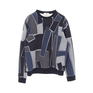 HERMES H Cinetic sweatshirt cotton Navy Multicolor Used mens #S