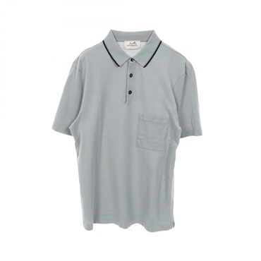 HERMES H embroidered pocket with Pique Polo shirt cotton Blue Used mens #S