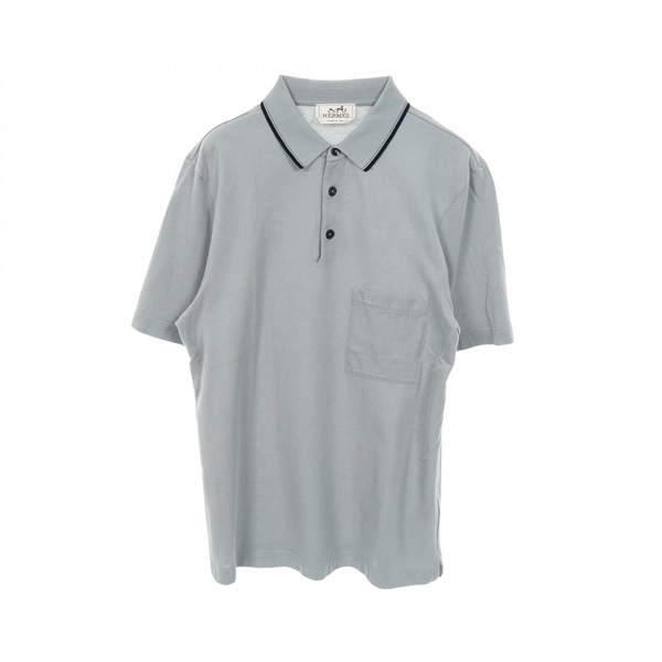 HERMES H embroidered pocket with Pique Polo shirt cotton Blue Used mens #S
