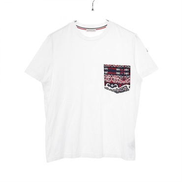MONCLER T-shirt cotton White Navy Red #S Used mens