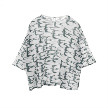 Mina Perhonen Hello Swallow Blouse Cotton Gray Green Size 38 Used Women