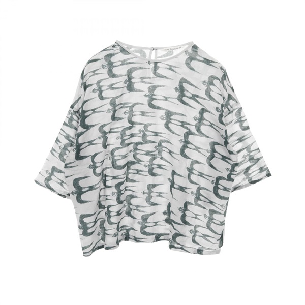 Mina Perhonen Hello Swallow Blouse Cotton Gray Green Size 38 Used Women