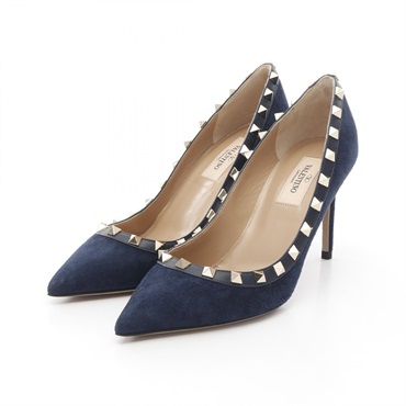 Valentino Garavani Rock Studs High-heeled Pumps Suede Navy Size 36.5 Used Women