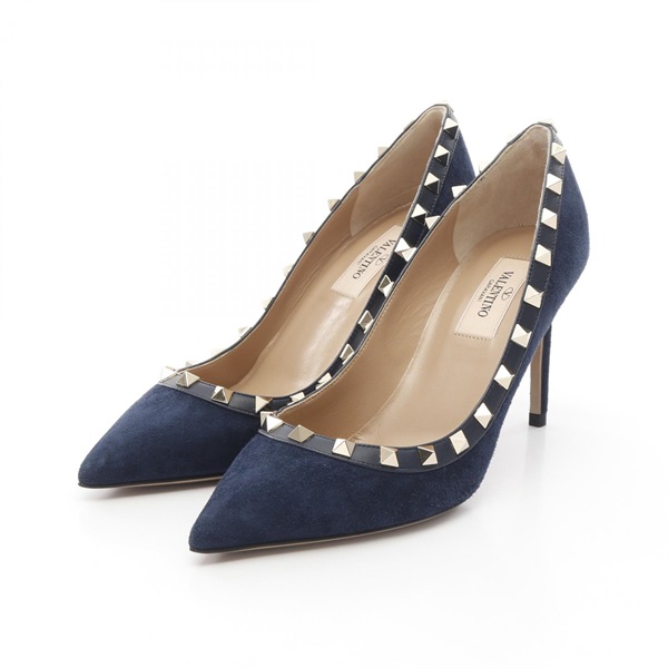 Valentino Garavani Rock Studs High-heeled Pumps Suede Navy Size 36.5 Used Women