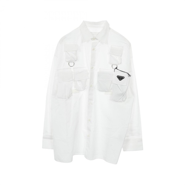 PRADA Triangle logo shirts long sleeve SC773 cotton White mens #XS