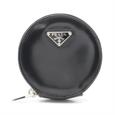 PRADA Round Mini Pouch Coin Case 1TL431 leather Black Used Women