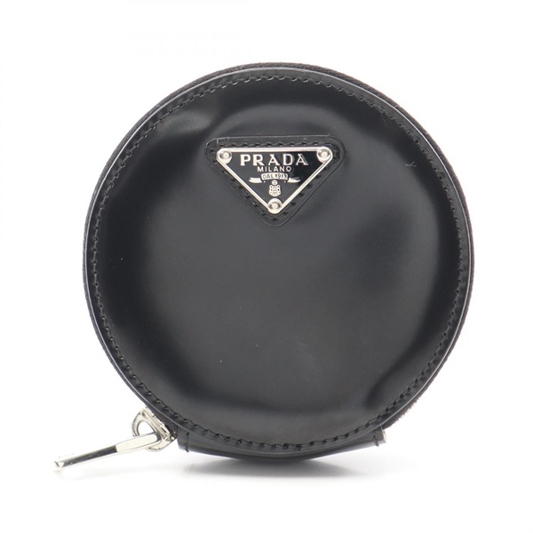 PRADA Round Mini Pouch Coin Case 1TL431 leather Black Used Women