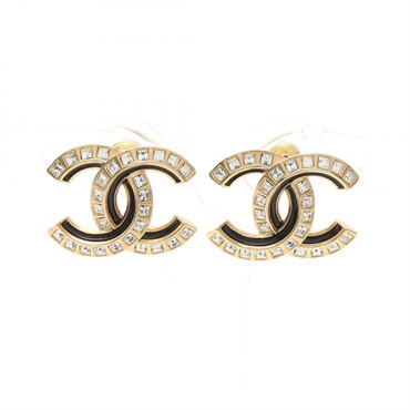 CHANEL COCO Mark Pierced earrings Gold Plated Rhinestone 16 x 21mm Used Women