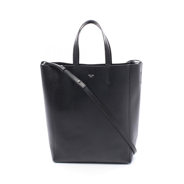 CELINE Vertical Small Cabas 2Way Shoulder Handbag 176183 Leather Black Used