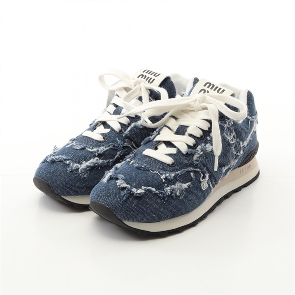 Miu Miu x New Balance 574 Denim Sneakers Navy Size 35.5 Used Women