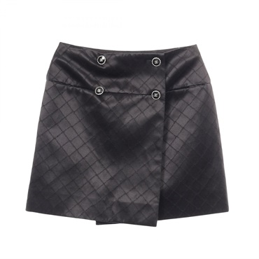 CHANEL COCO Mark button skirt cotton silk Black Used Women size 38