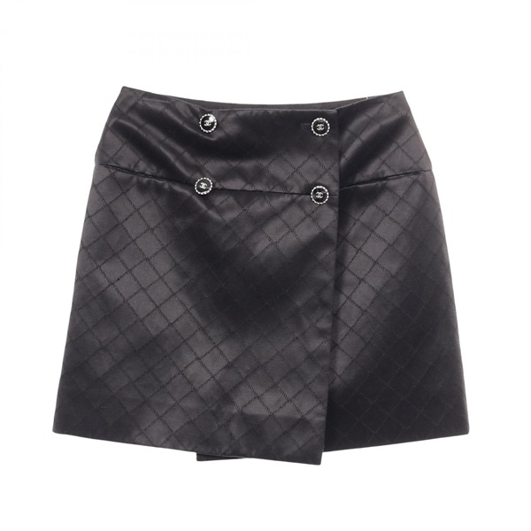 CHANEL COCO Mark button skirt cotton silk Black Used Women size 38