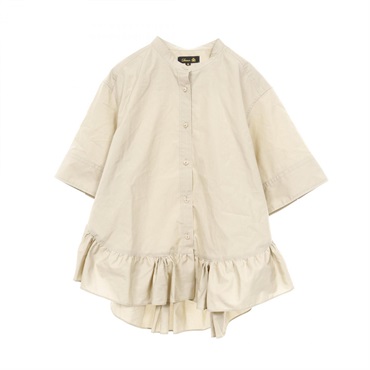 Drawer Blouse with Frill cotton Beige #36 Used Women