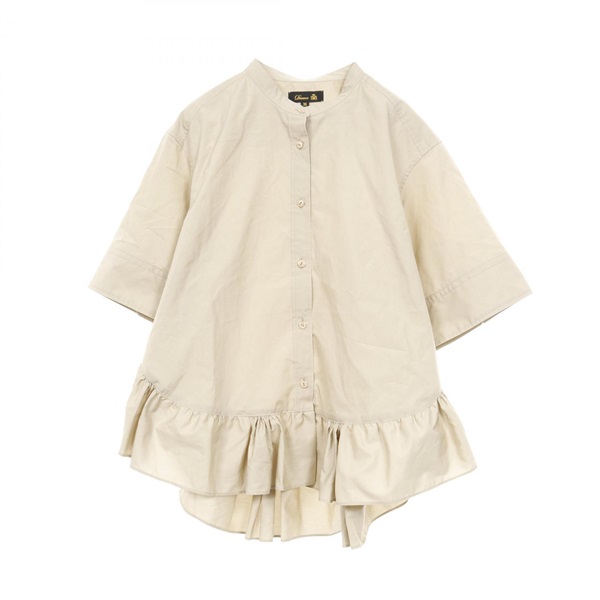 Drawer Blouse with Frill cotton Beige #36 Used Women