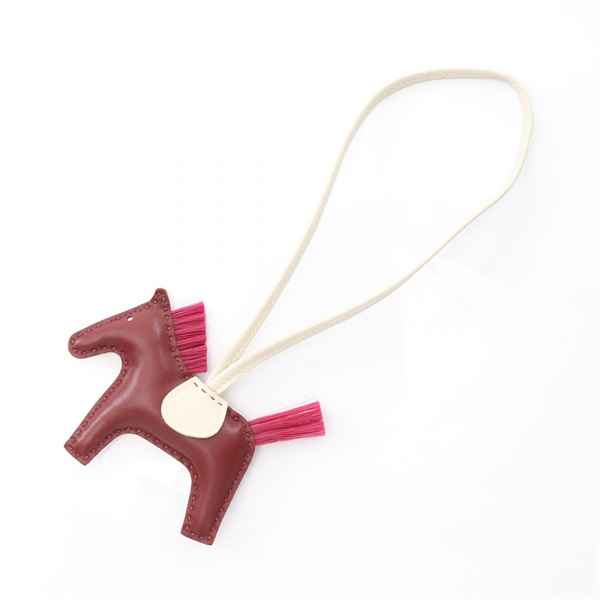 HERMES Rodeo PM Bag charm Agneau milo leather Horsehair Bordeaux White Used W