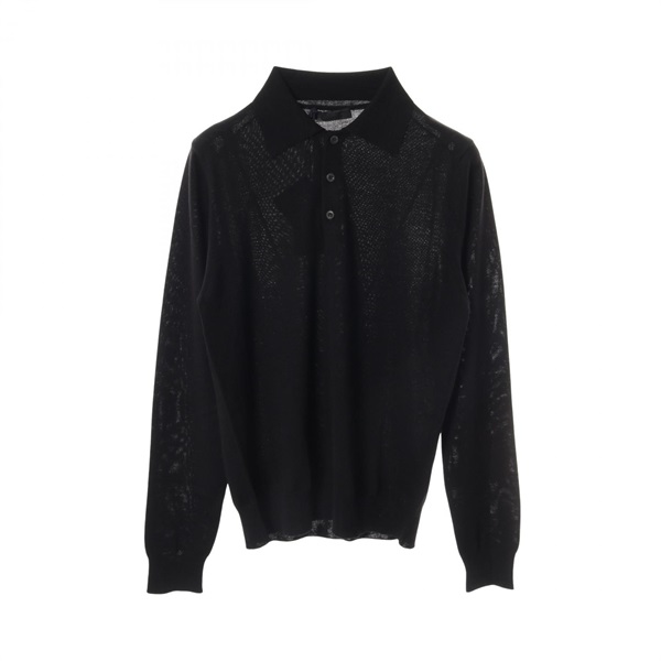 PRADA knitwear Polo shirt long sleeve wool Black mens #44
