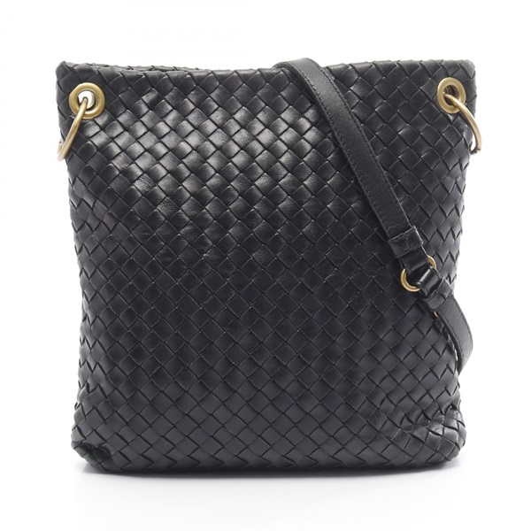 BOTTEGA VENETA Intrecciato Crossbody Shoulder Bag 179330 leather Black Used BV