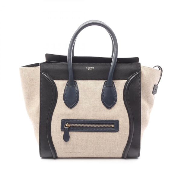 CELINE Luggage mini shopper Handbag 165212 canvas leather Beige Black Used Women