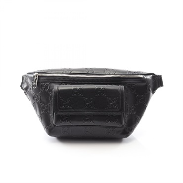 GUCCI GG emboss Waist bag crossbody 645093 leather Black Used unisex