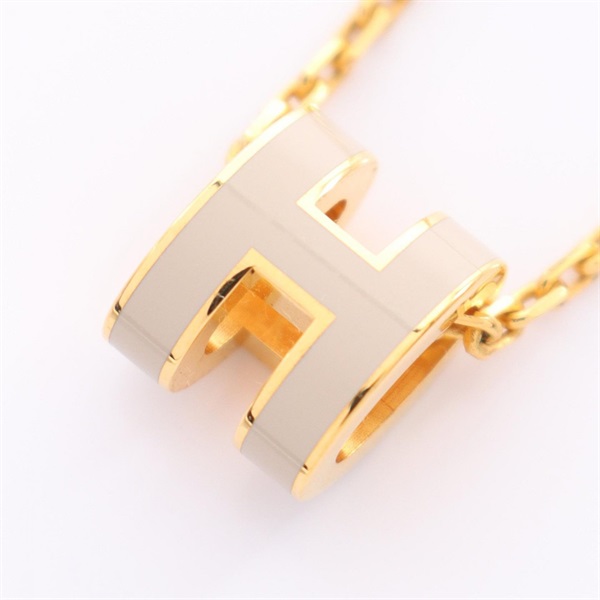 HERMES MINI POP H Necklace Pendant Gold Plated Beige Used women