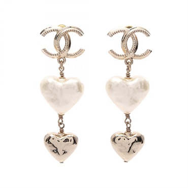 CHANEL COCO Mark Heart Pierced earrings Gold Plated Artificial pearl Used Women