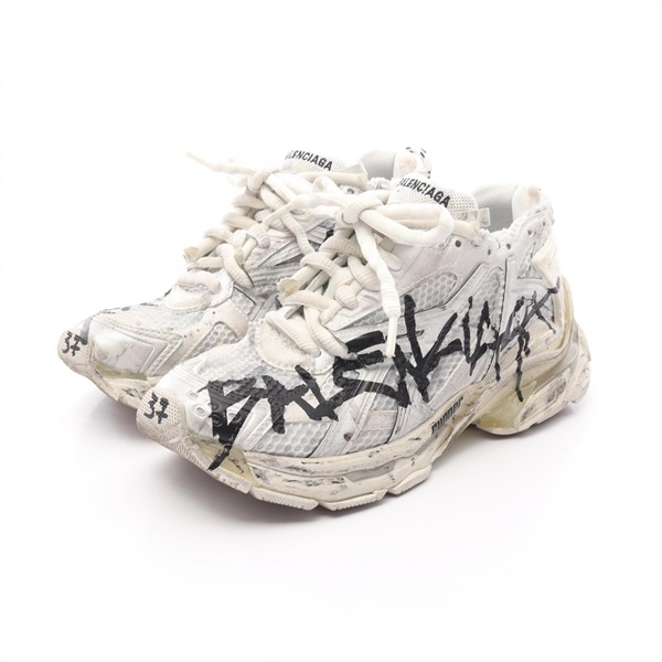 BALENCIAGA SMOOTH LEATHER RUNNER sneakers Fabric Gray Size 37 Used