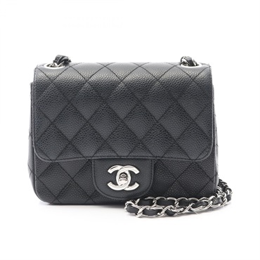 CHANEL Mini Matelasse Chain Shoulder Bag Grained calfskin Black Used Women SHW