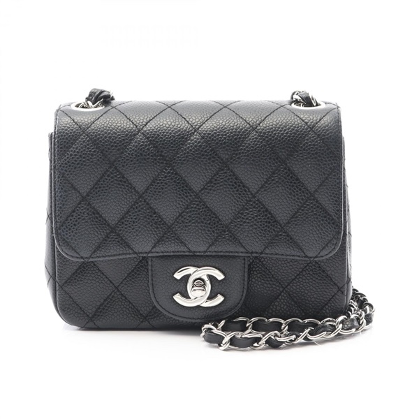CHANEL Mini Matelasse Chain Shoulder Bag Grained calfskin Black Used Women SHW
