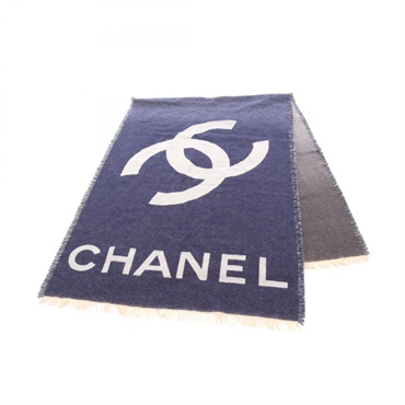 CHANEL COCO Mark Stall Scarf cashmere Navy Multicolor Used Women