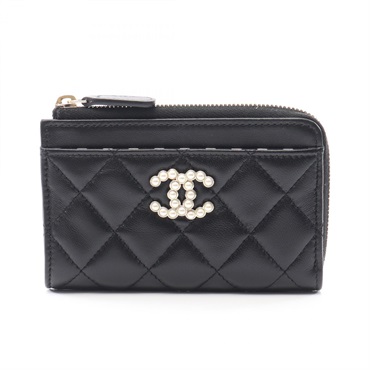 CHANEL Matelasse Coin Purse AP3816 Lambskin Black GHW Used Women CC Logo