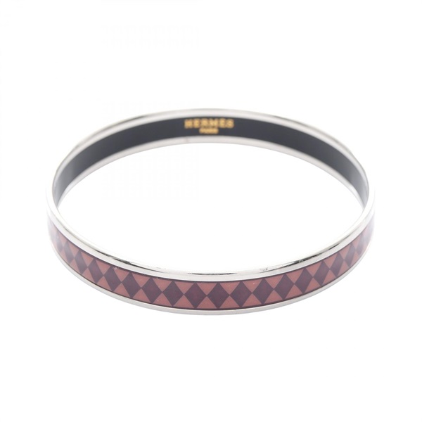 HERMES Emaille PM Bangle Stainless Steel Cloisonne Bordeaux Pink Used Women