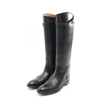 HERMES Jumping Kelly Boots Shoes leather Black Used Women size 38 1/2