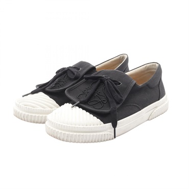 LOEWE Anagram Flap Sneakers in Black Canvas B&W Size 36 Used Women