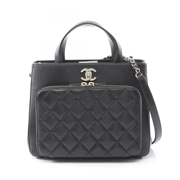 CHANEL Business Affinity Matelasse Shoulder Bag Calfskin Black Used Women GHW CC