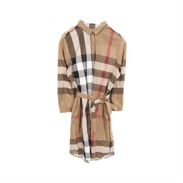 BURBERRY Shirt Dress with Belt cotton Brown Multicolor #UK16 Used Women
