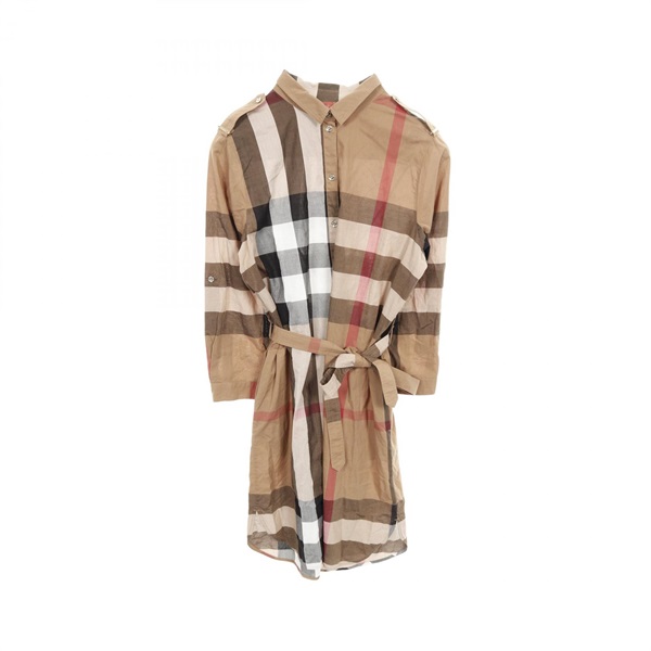 BURBERRY Shirt Dress with Belt cotton Brown Multicolor #UK16 Used Women
