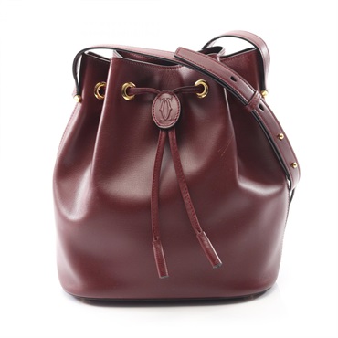 CARTIER Must Line Shoulder drawstring crossbody Bag leather Bordeaux Used Women