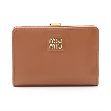 Miu Miu SOFTY METAL Bi-fold compact purse wallet 5ME009 leather Brown Used Women