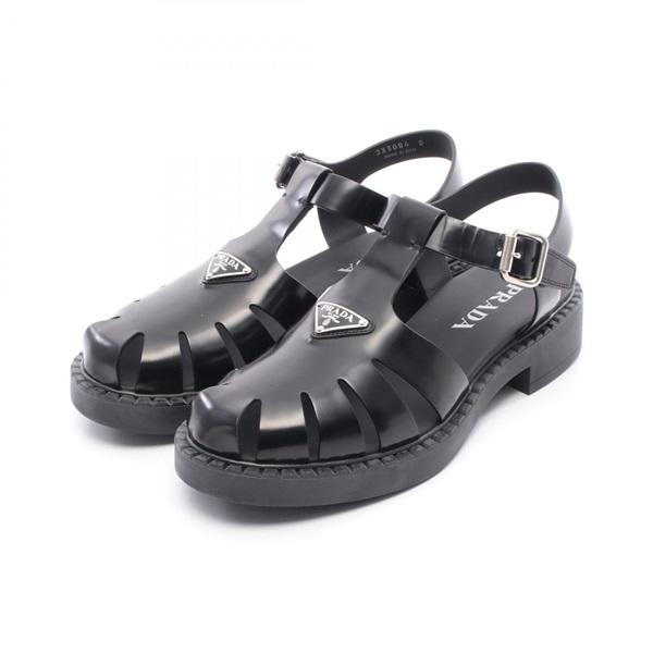 PRADA Fisherman Sandals shoes 2X3084 leather Black Triangle logo mens #8