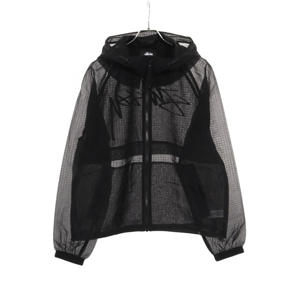 STUSSY BEACH SHELL See-through Hoodie Blouson jacket Nylon Black Used mens #M