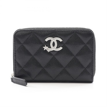 CHANEL Matelasse COCO Mark Star around wallet purse AP3728 Calf Black SHW Used