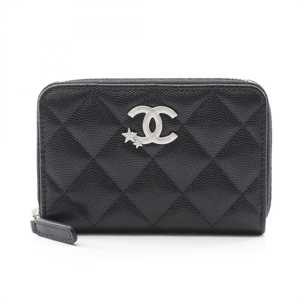 CHANEL Matelasse COCO Mark Star around wallet purse AP3728 Calf Black SHW Used