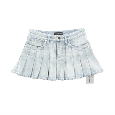BALENCIAGA Pleated Denim Mini Skirt cotton Blue Size 36 Women